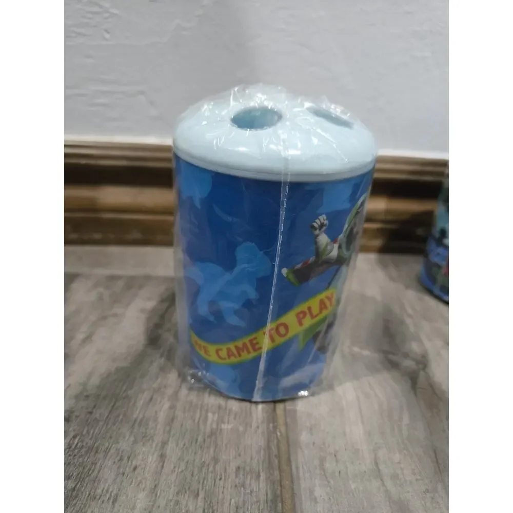 VTG Toy Story Buzz & Woody Kids Bathroom Set: Soap Dispenser & Toothbrush NOS